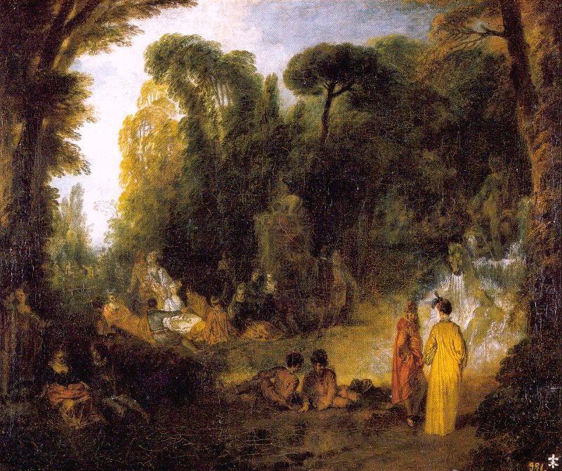 WATTEAU, Antoine Gathering by the Fountain of Neptune Norge oil painting art